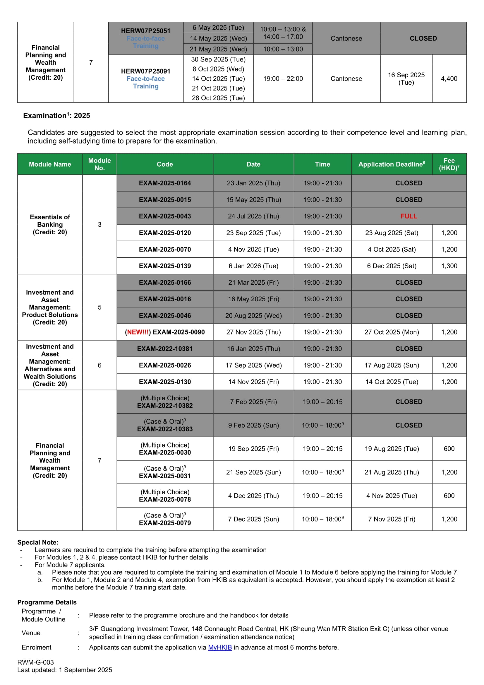 Training Schedule Page 2